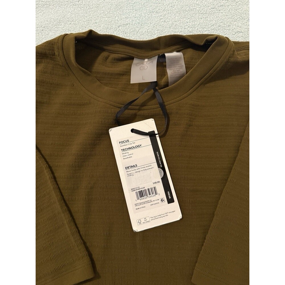 Calia Womens Large Seamless Crop Tee Olive Green Athletic Gym Workout Top - Picture 2 of 5